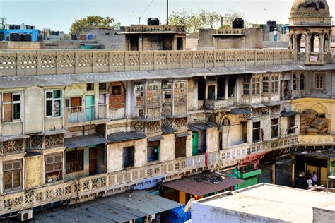 Typical Houses With Roof Life In Old Delhi India Stock