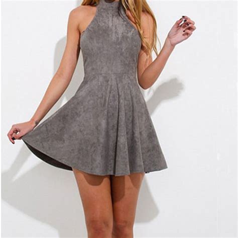 Hualong Sexy Gray Lace Up Sleeveless Skater Dress Online Store For Women Sexy Dresses