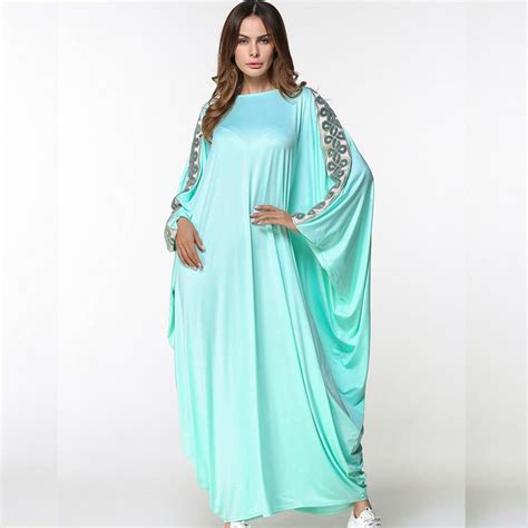 Plus Size Muslim Women Dress Bat Sleeve Arab Elegant Loose Abaya Kaftan