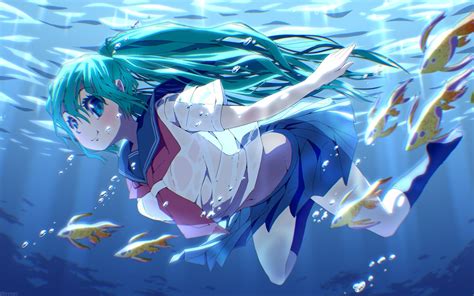 Wallpaper Id Hatsune Miku Vocaloid Underwater Fish Anime