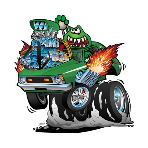 Seventies Green Hot Rod Funny Car Cartoon Gremlin T