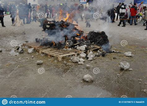 Maslenitsa Seeing Off Winter Meeting Spring Burning An Effigy