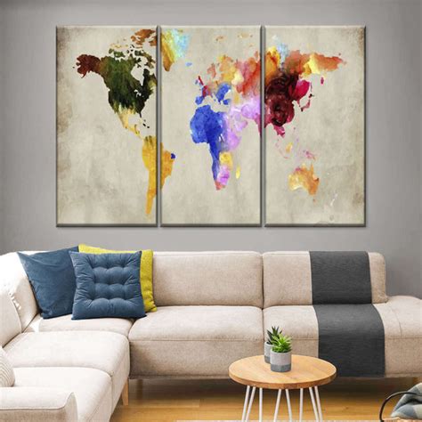 Water Colors World Map Multi Panel Canvas Wall Art Elephantstock