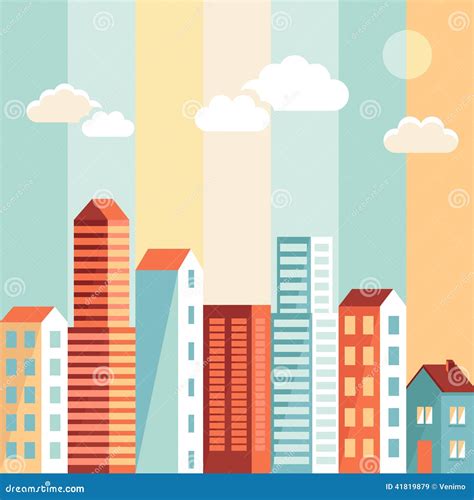 Vector City Illustration In Flat Simple Style Stock Vector
