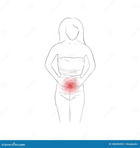 Menstrual Cramps Line Icon Woman Feels Lower Abdominal Pain Stomachache Symbol Period Pain