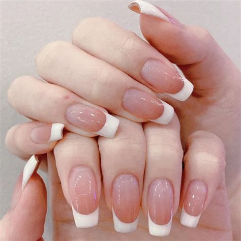 24pcs afneembare naakt franse false nail volledige cover kunstmatige nep nagels ballerina druk