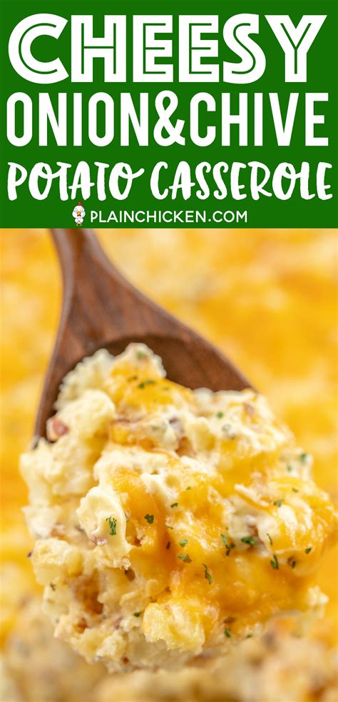 Baked chicken with cream of chicken soup is a classic and simple dish that's sure to please even the pickiest eaters. Cheesy Onion and Chive Potato Casserole - SO delicious ...