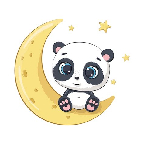 Lindo Bebé Panda Sentado En La Luna Ilustración Vector Premium