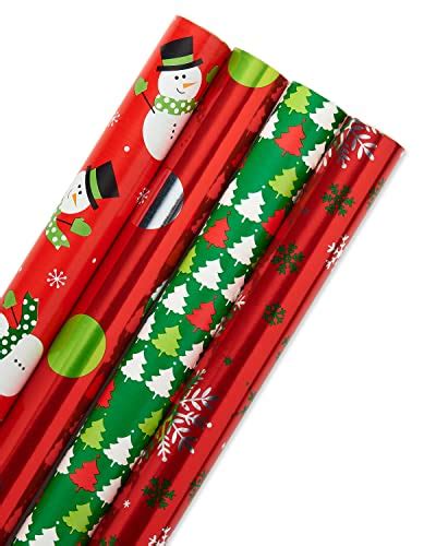 american greetings christmas reversible wrapping paper bundle polka dots trees snowmen and