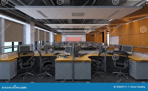The Modern Office Interior Design 3d Illustration Stock Illustration