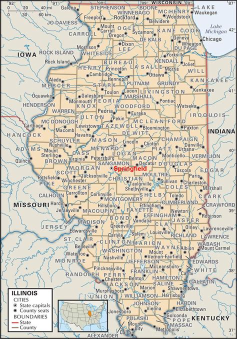 Labeled Map Of Illinois With Capital And Cities