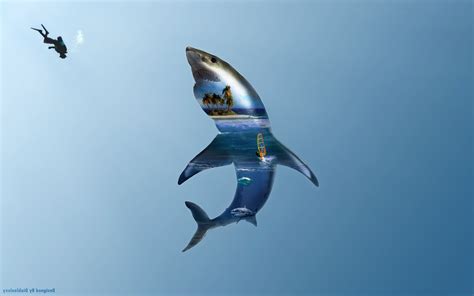 Wallpaper Shark Fish Blue Photo Manipulation Underwater Atlantic