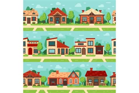 Seamless Suburban Houses Graphic By Tartilastock · Creative Fabrica