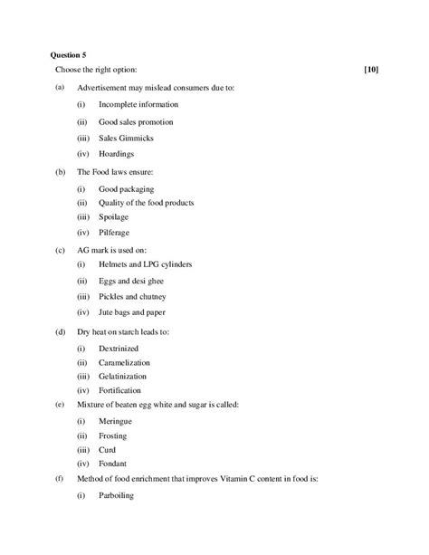 Isc Class Sample Paper Home Science Specimen Question Paper