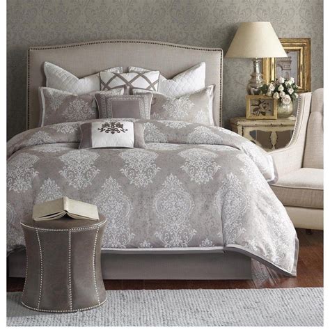 Luxury Bedding Set Showcases Gorgeous Damask Ivory And Taupe Grey