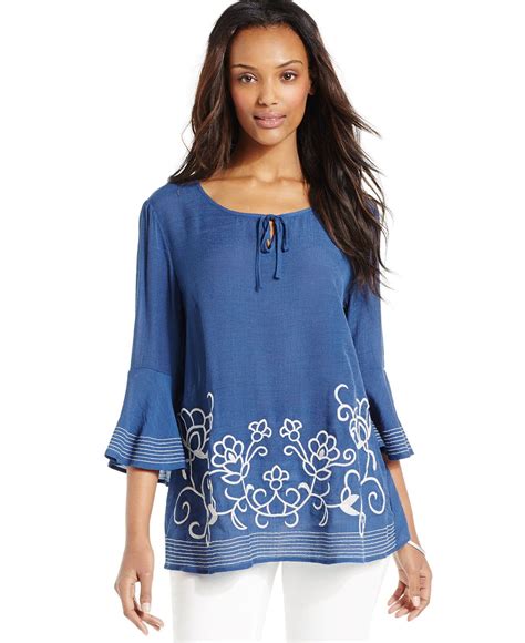 Style & Co. Embroidered Peasant Top - Tops - Women - Macy's | Peasant tops, Tops, Womens tops