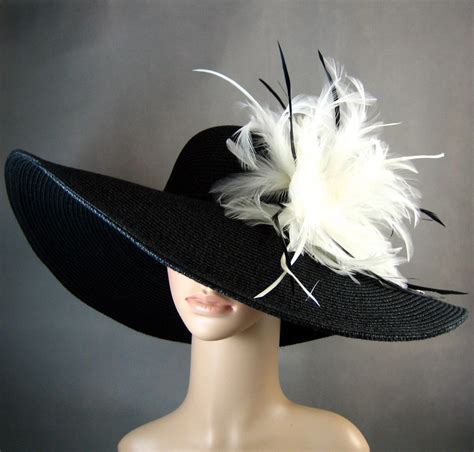 Kentucky Derby Hat Black Derby Hat With White Feathersdress Etsy