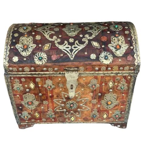 Antique Moroccan Cedar Storage Chest Leather Bone Silver Gems Hamsa Hand 540000 Picclick