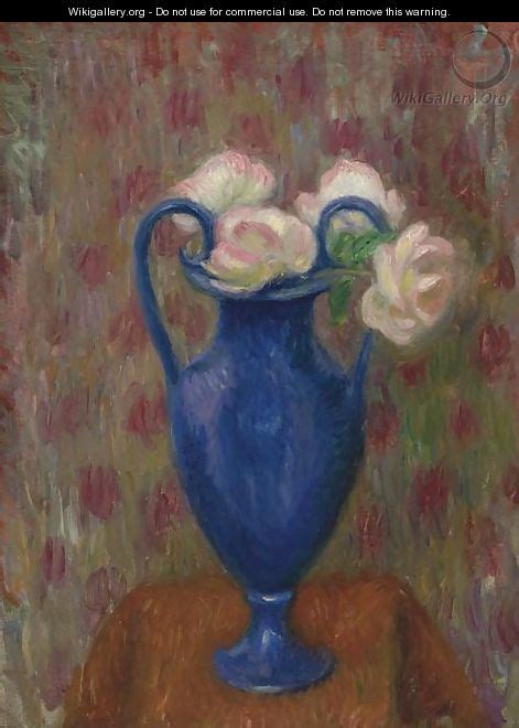 Pink Roses In Blue Urn William Glackens The