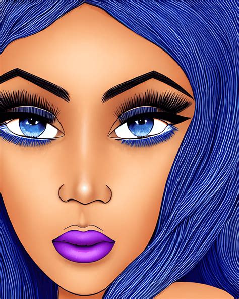 sapphire blue streaks wavy black hair melanin skin 3d · creative fabrica