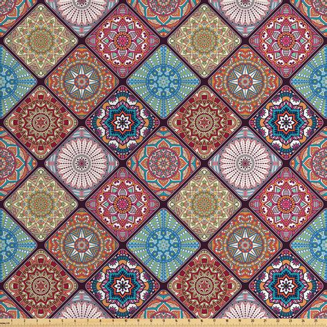 Mandala Fabric By The Yard Colorful Mosaic Tile Pattern With Abstract