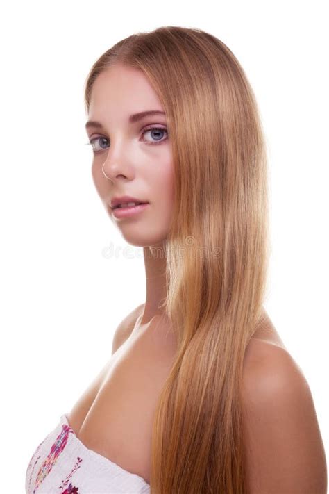 Woman With Blonde Long Hair On White Background Stock Photo Image Of