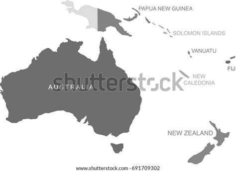 Gray Scale Oceania Australia Map Labeled Stock Vector Royalty Free