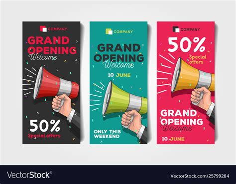 Grand Opening Flyer Templates With Megaphone Vector Image