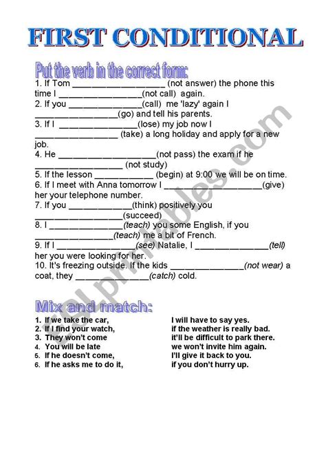 Esl First Conditional Worksheets