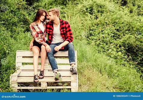 Kiss Couple In Love Checkered Fashion Man With Girl In Park Happy Valentines Day Summer