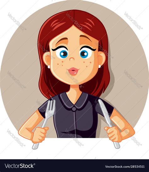 Hungry Young Woman Ready To Eat Royalty Free Vector Image
