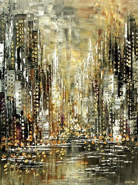 Abstract Cityscape Painting Skyline Urban City Waterdront