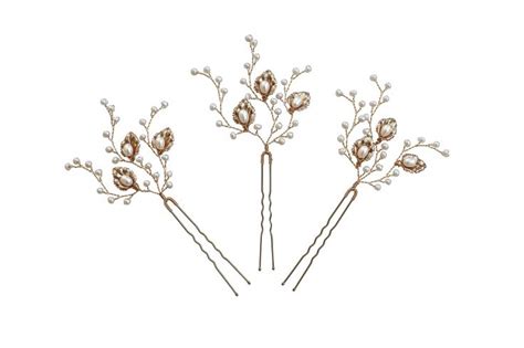 Celeste Hairpins Golden Leaves And Pearl Hairpins Pearl Hair Pins