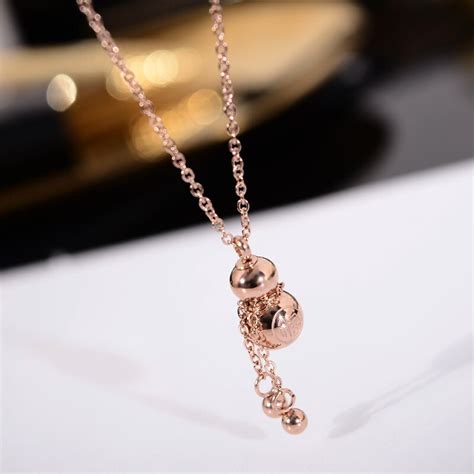 Yun Ruo New Arrival Rose Gold Color Chinese Lucky Gourd Pendant Necklace 316 L Titanium Steel