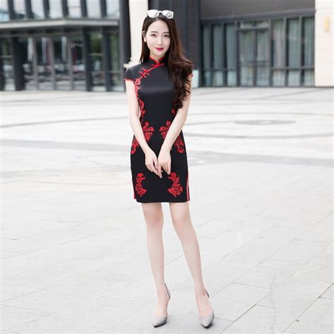 noriviiq black bottom standing collar qipao slim chinese traditional dress cheongsam fashion