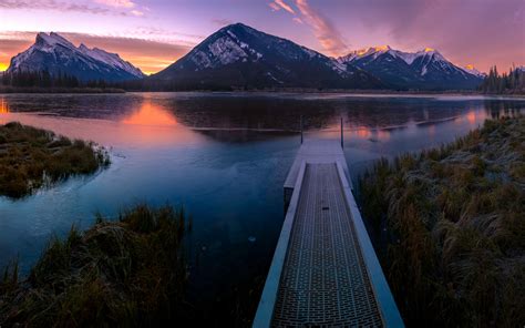 Download wallpapers mountain landscape, sunset, lake, mountains, Rocky ...