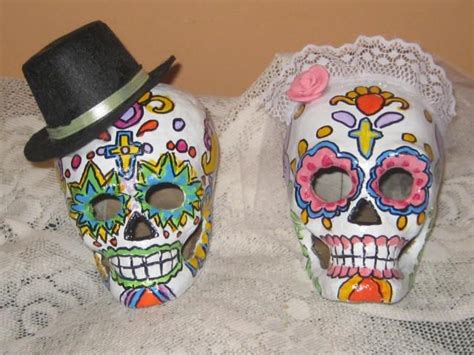 Day Of The Deadsugar Skull Paper Mache Cake Topper Bride And Groom