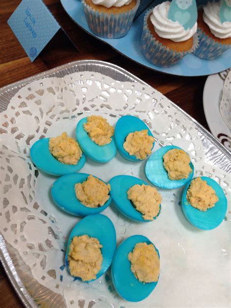 With our recipes for appetizers, all you have to do is buy the ingredients, cooking in some recipes, and place them on a plate! Blue deviled eggs for baby shower food Except id have to ...