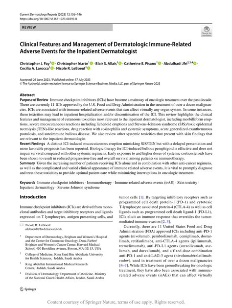 Clinical Features And Management Of Dermatologic Immune Related Adverse