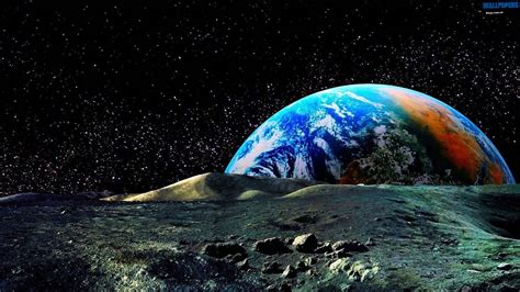 Colored Earth View From The Moon Wallpaper 1600×900