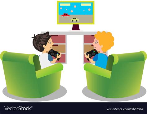 Cartoon Kids Playing Video Games Together Vector Image