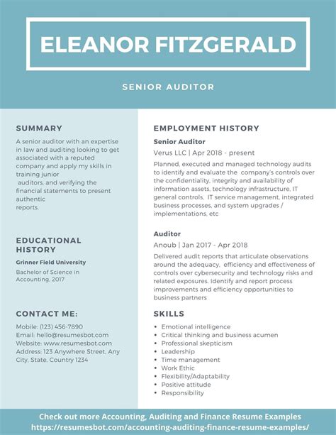 The following external auditor sample resume is created using creative resume builder. Auditor Resume Sample, Example and Tips PDF+DOC | Auditor Resumes Bot | Resume template ...