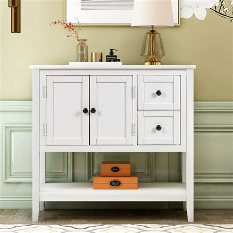 Farmhouse Storage Cabinet Entryway Console Table With 2 Drawers 1