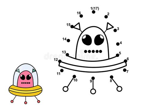 Connect The Dots And Draw A Cute Alien In Flying Saucer Space Dot To Dot Game Stock Vector