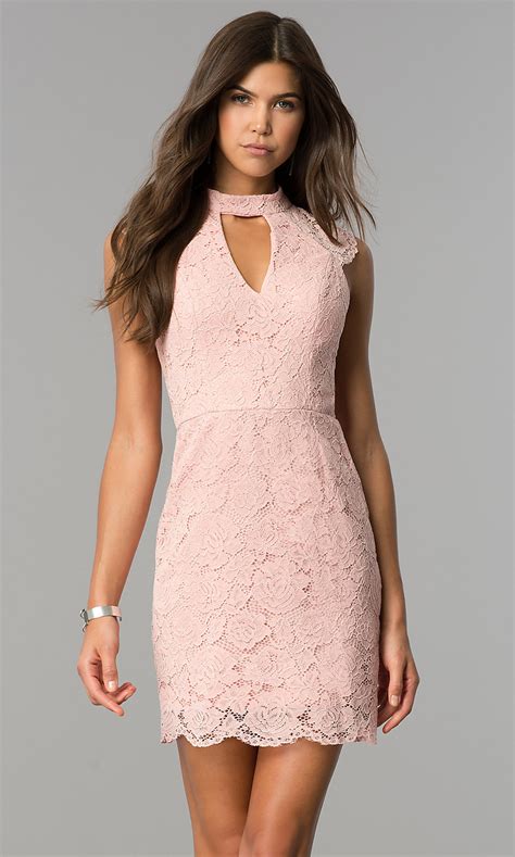 Rose Pink Short Lace Wedding Guest Party Dress