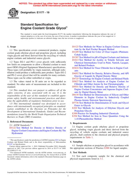 Astm E Standard Specification For Engine Coolant Grade Glycol