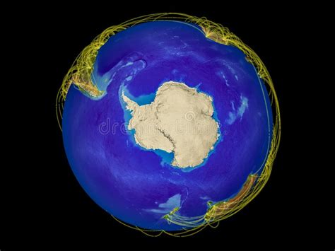 Antarctica From Space On Earth With Lines Representing International