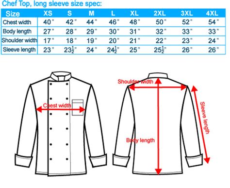 Chef Coats Size Chart Sg