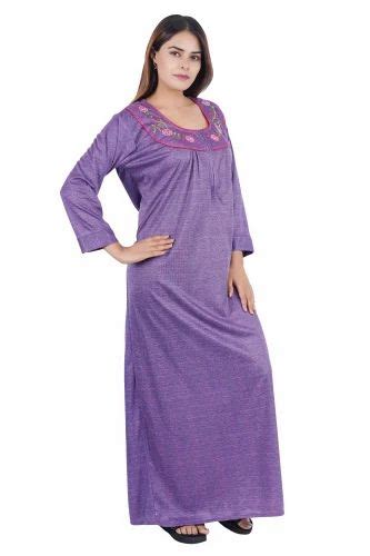 Hosiery Embroidered Ladies Purple Satin Nighty 34 Sleeve At Rs 220piece In Delhi