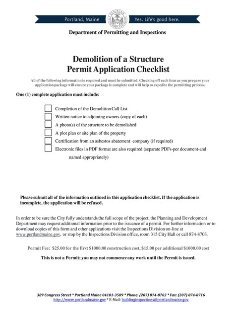 Fillable Online Ci Portland Me Demolition Of A Structure Permit Application Checklist Fax Email